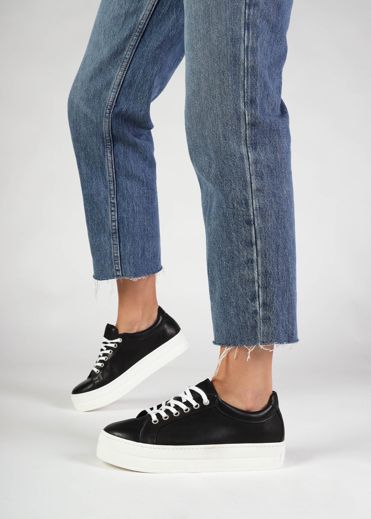 Piccadilly Circus Black Leather Flatform Trainers
