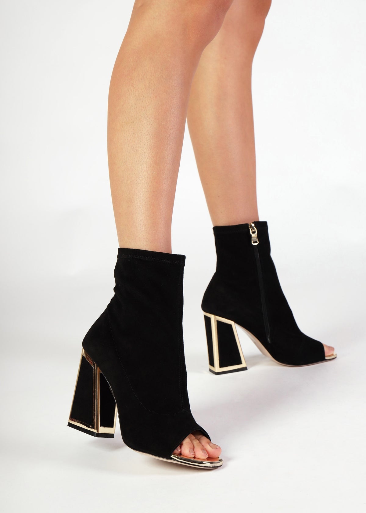 Piper Black Suede Open Toe Heeled Shoe Boots