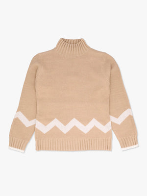 Beige Cotton Mix Roll Neck Knitted Jumper
