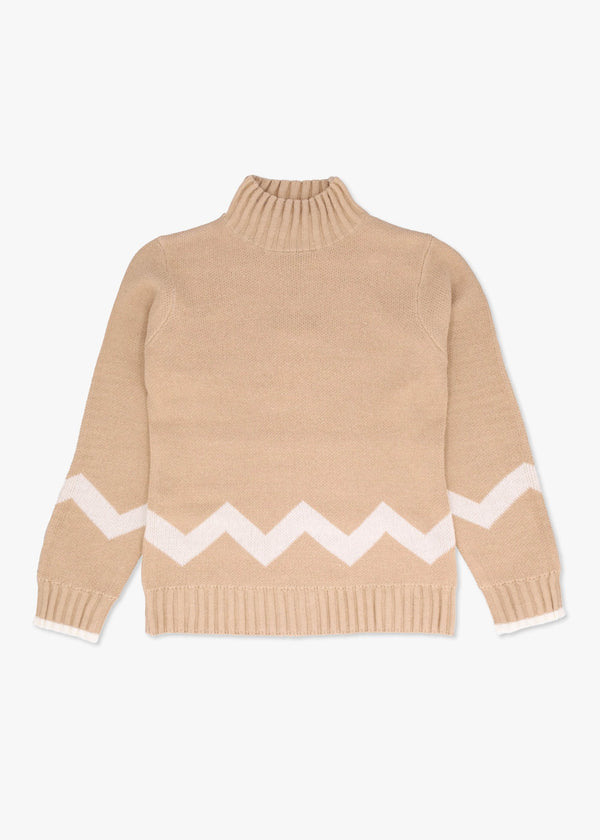 Beige Cotton Mix Roll Neck Knitted Jumper
