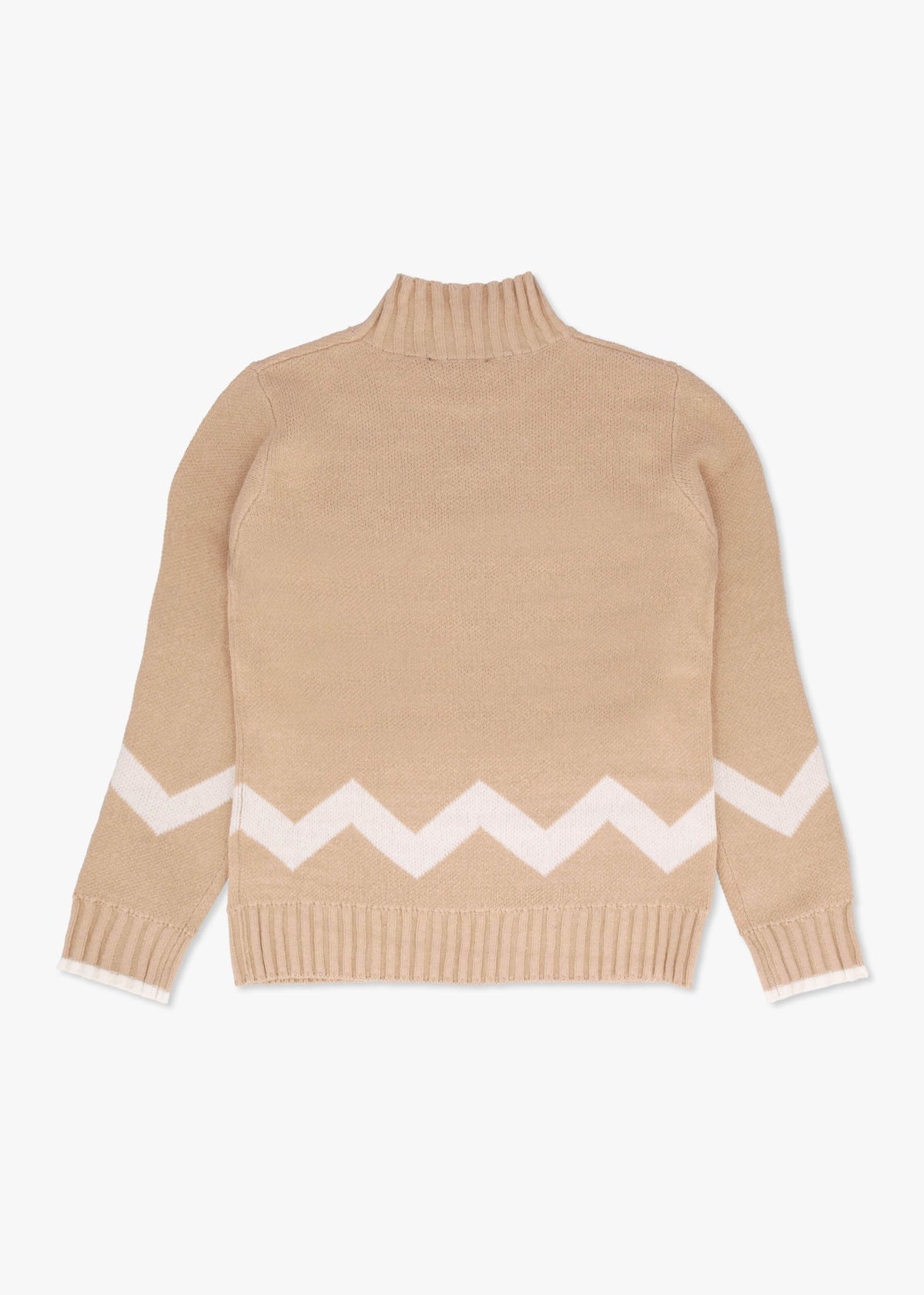 Beige Cotton Mix Roll Neck Knitted Jumper
