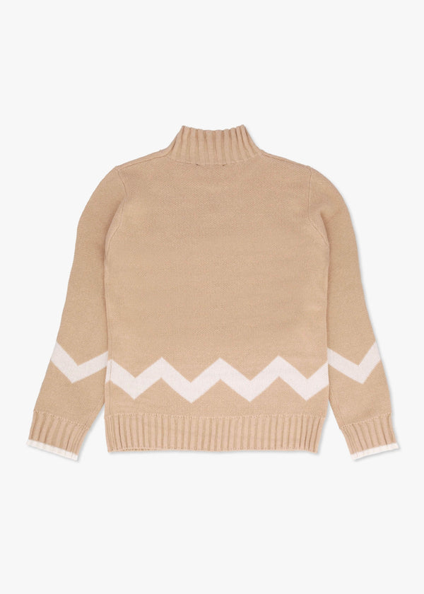 Beige Cotton Mix Roll Neck Knitted Jumper