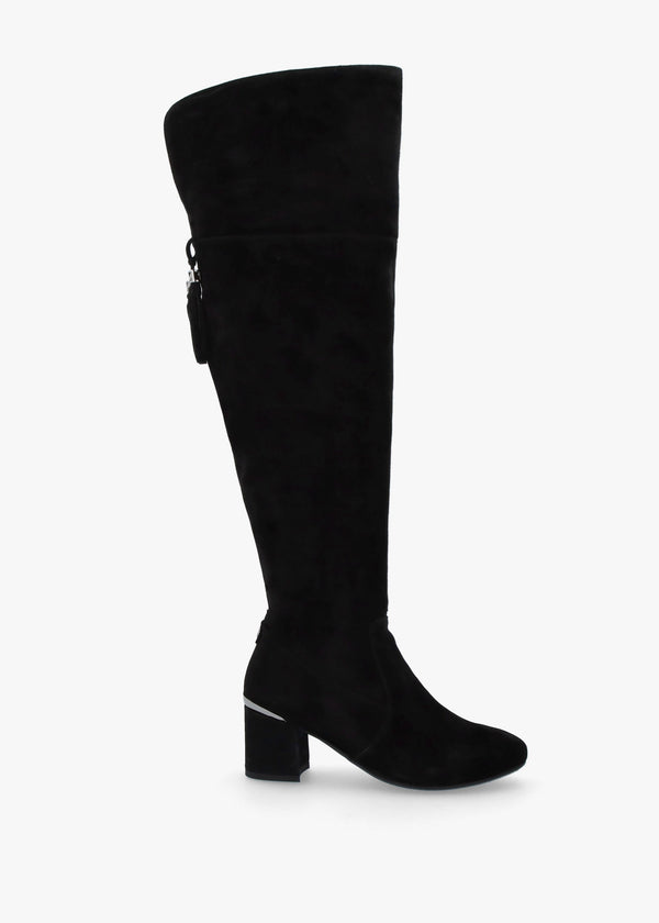 Retta Black Suede Block Heel Over The Knee Boots