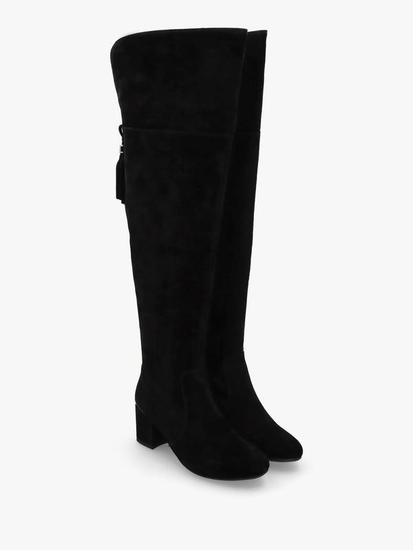 Retta Black Suede Block Heel Over The Knee Boots