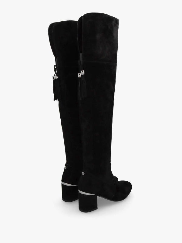 Retta Black Suede Block Heel Over The Knee Boots