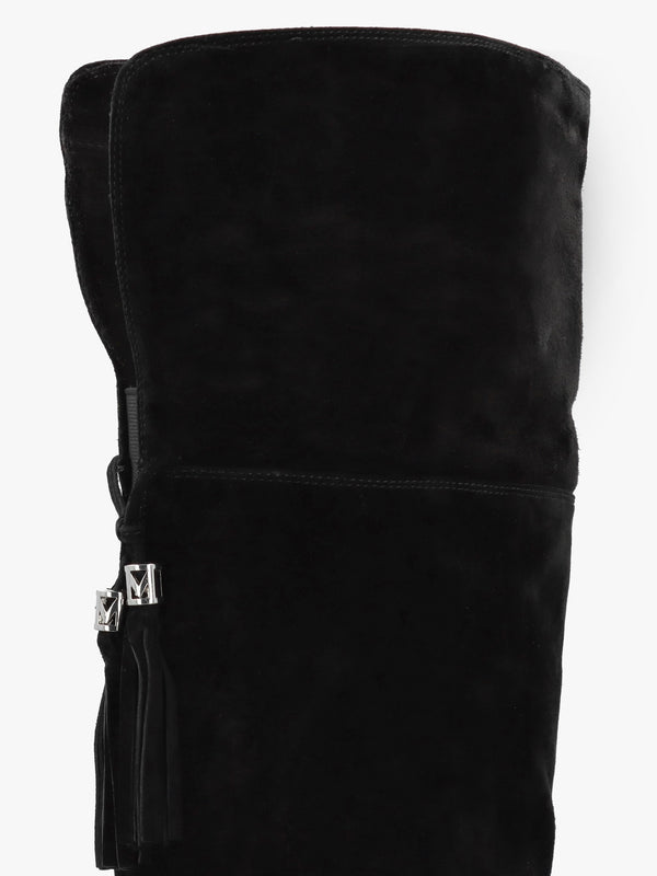 Retta Black Suede Block Heel Over The Knee Boots