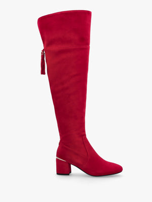 Retta Red Suede Block Heel Over The Knee Boots