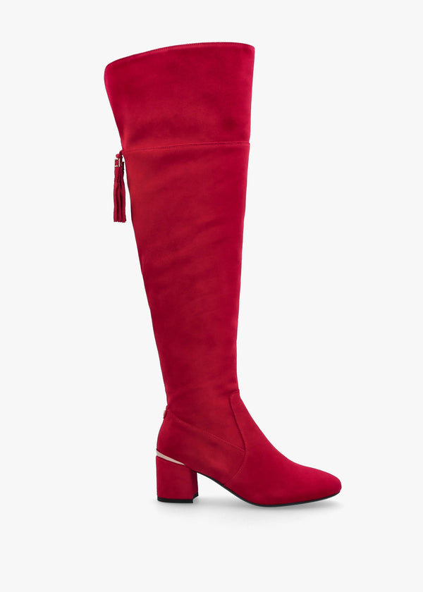 Retta Red Suede Block Heel Over The Knee Boots