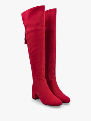 Retta Red Suede Block Heel Over The Knee Boots