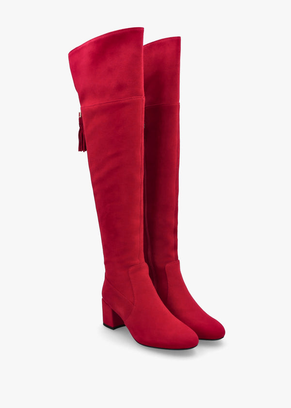 Retta Red Suede Block Heel Over The Knee Boots
