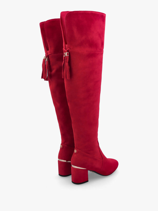 Retta Red Suede Block Heel Over The Knee Boots