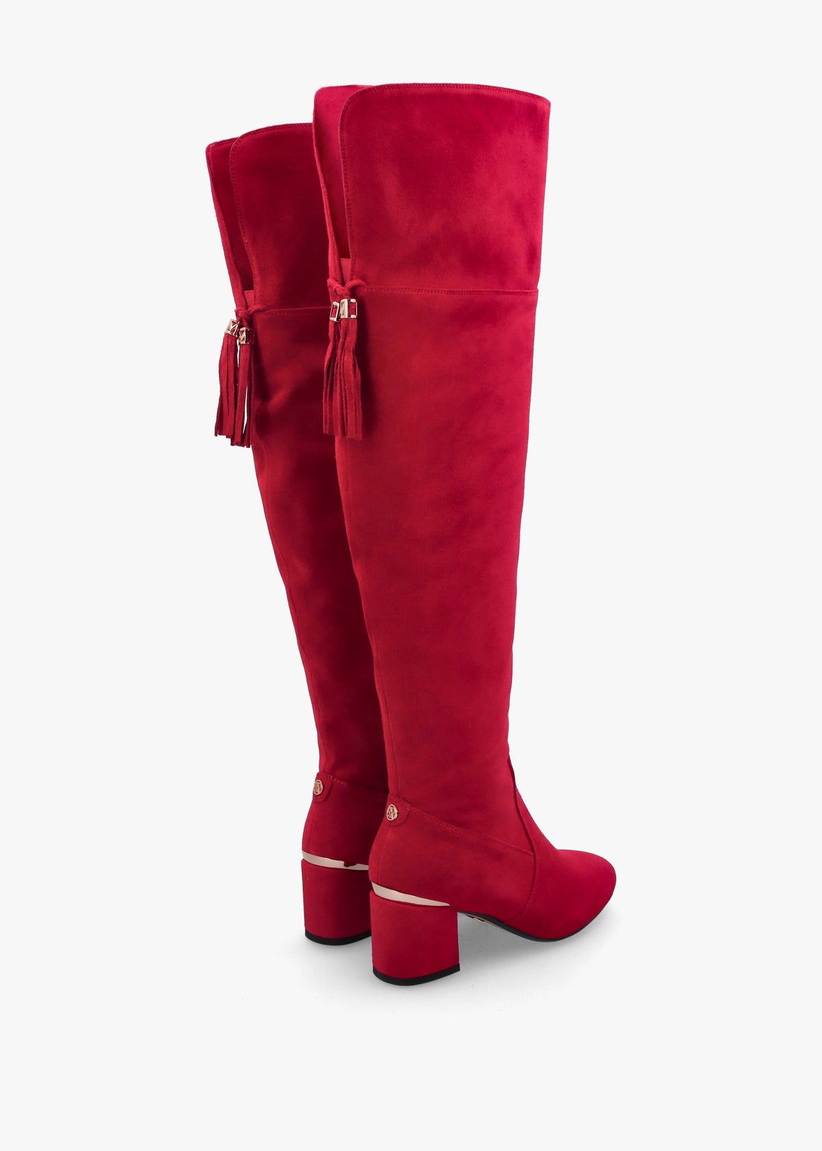 Retta Red Suede Block Heel Over The Knee Boots