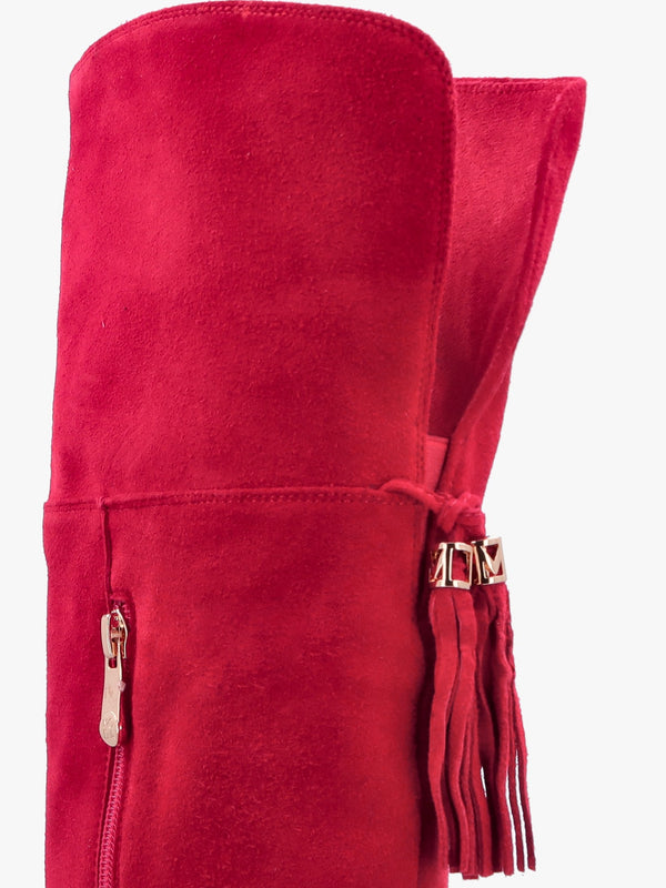 Retta Red Suede Block Heel Over The Knee Boots