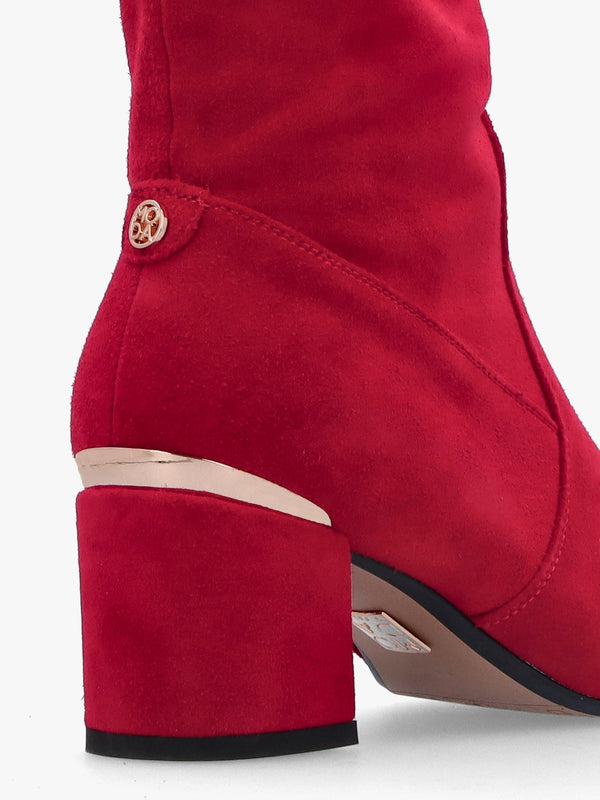 Retta Red Suede Block Heel Over The Knee Boots
