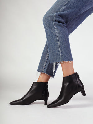 Sedda Black Leather Low Heel Ankle Boots