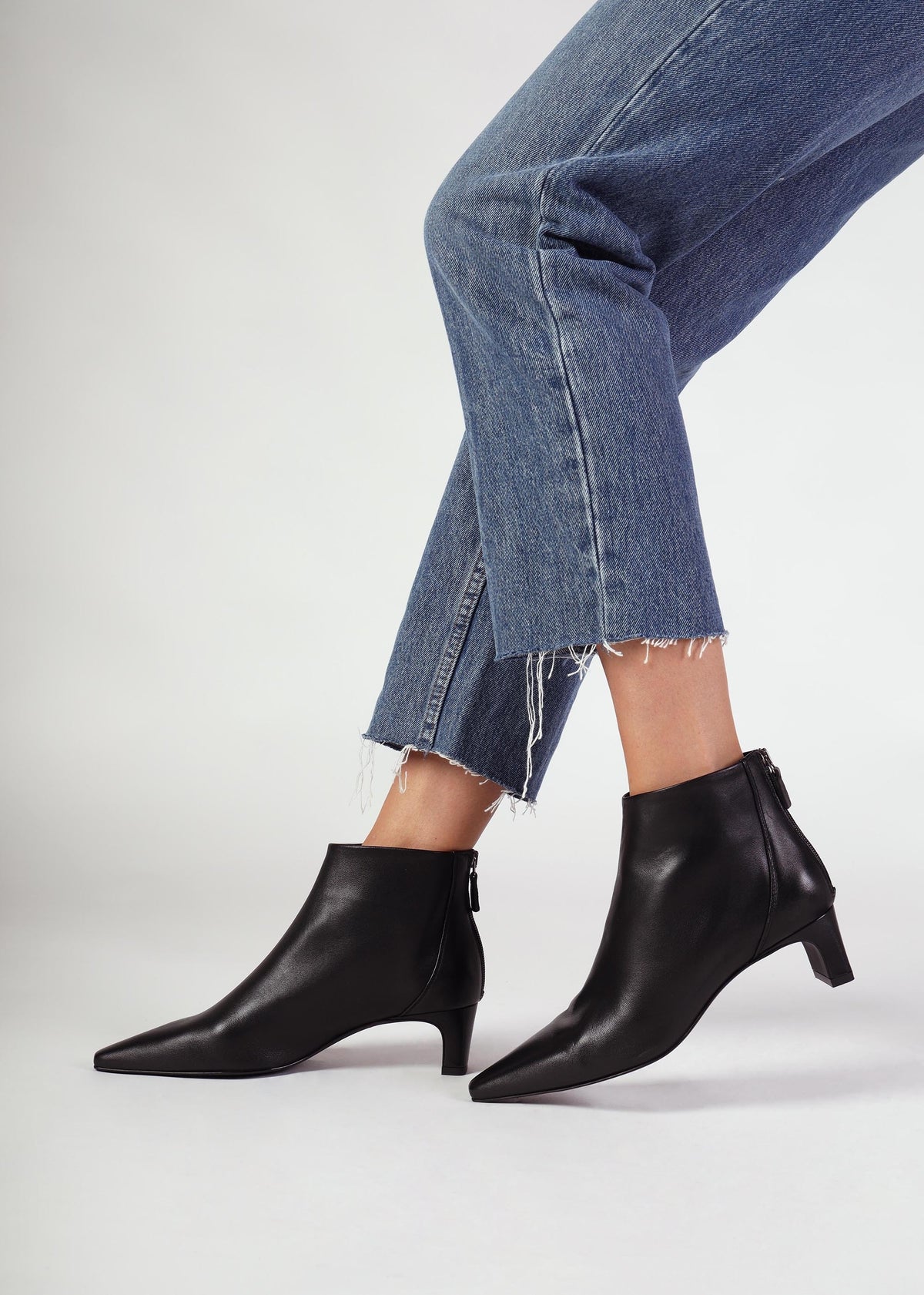 Sedda Black Leather Low Heel Ankle Boots