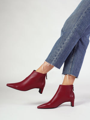 Sedda Burgundy Leather Low Heel Ankle Boots