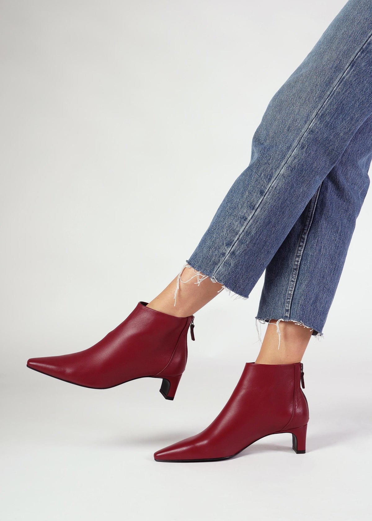 Sedda Burgundy Leather Low Heel Ankle Boots