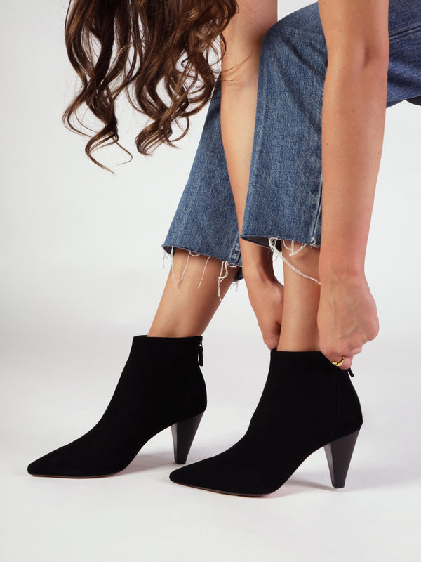 Serin Black Suede Zip Back Heeled Ankle Boots