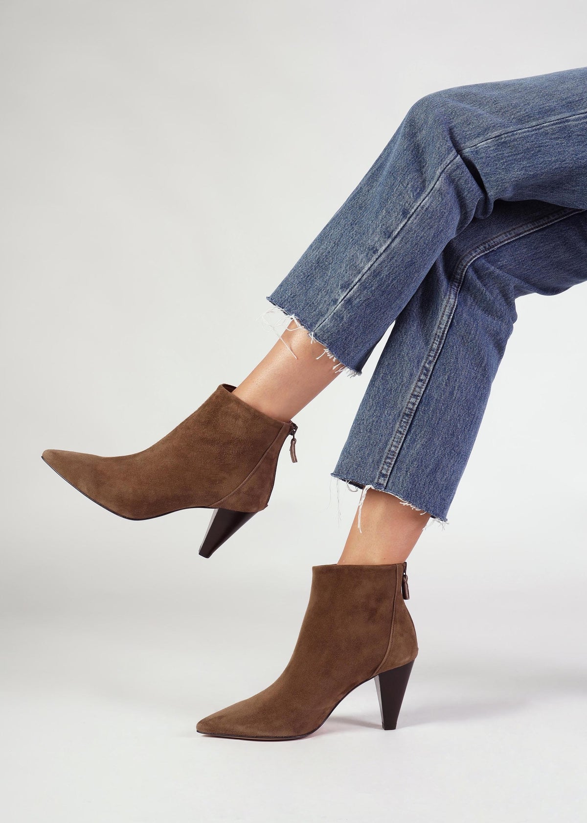 Serin Taupe Suede Zip Back Heeled Ankle Boots