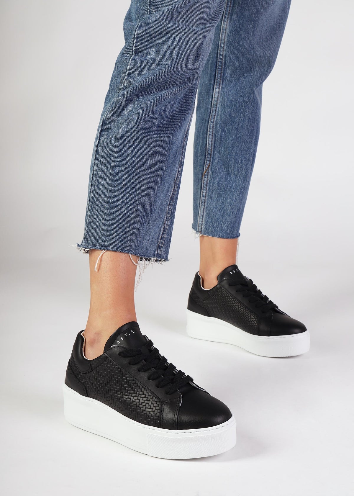Sibwoven Black Leather Flatform Trainers