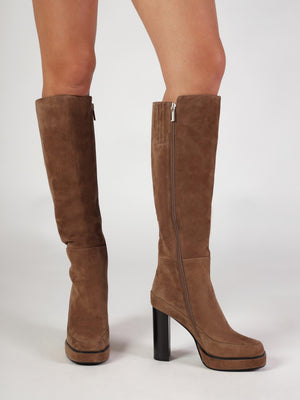Sippy Tan Suede Platform Knee Boots