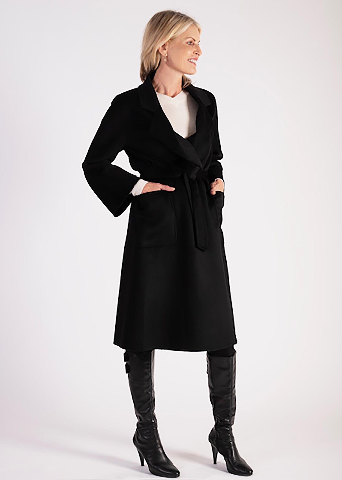 Black Wool Cashmere Longline Coat