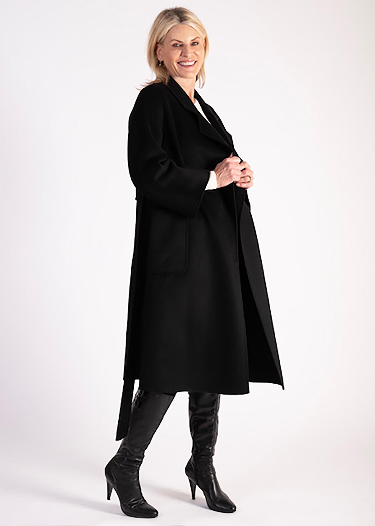 Black Wool Cashmere Longline Coat