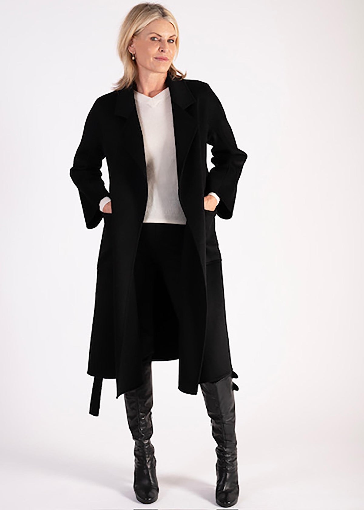 Black Wool Cashmere Longline Coat