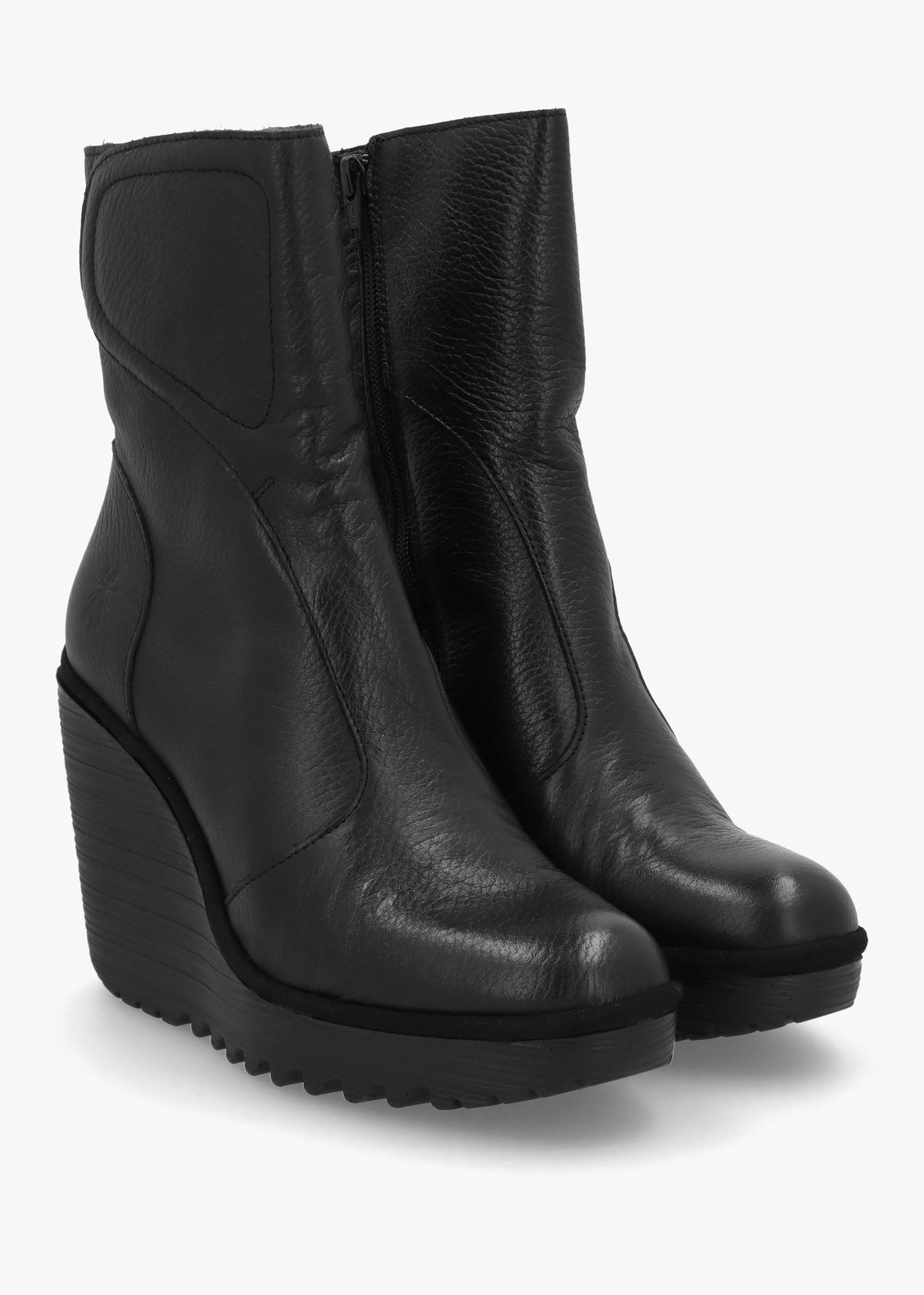 Dally Black Full Grain Leather High Wedge Ankle Boots