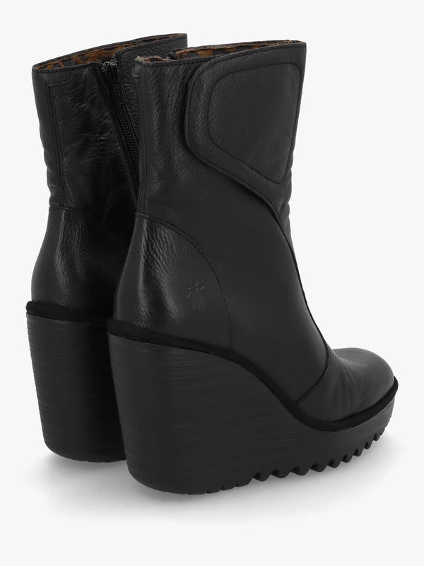 Dally Black Full Grain Leather High Wedge Ankle Boots