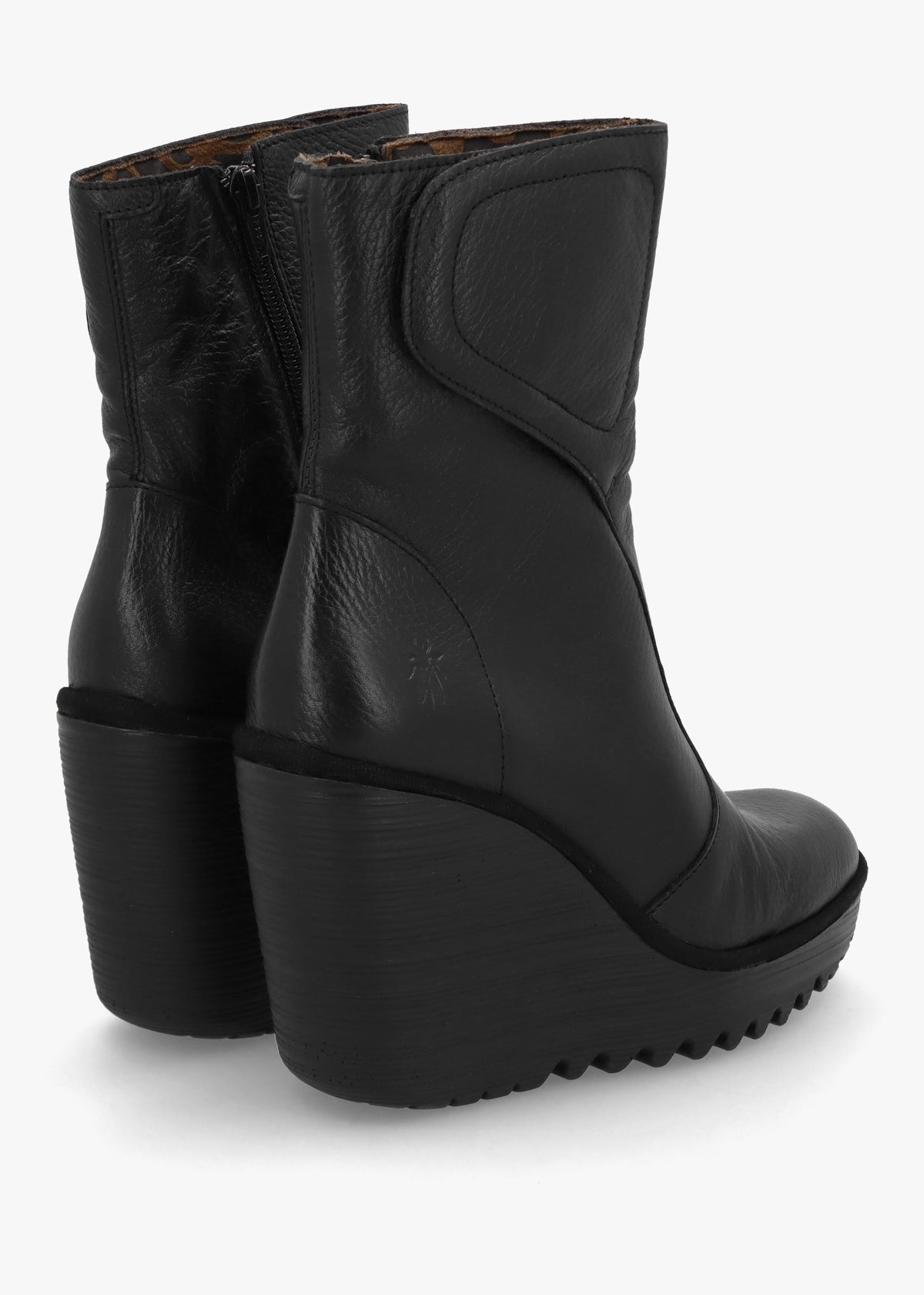 Dally Black Full Grain Leather High Wedge Ankle Boots