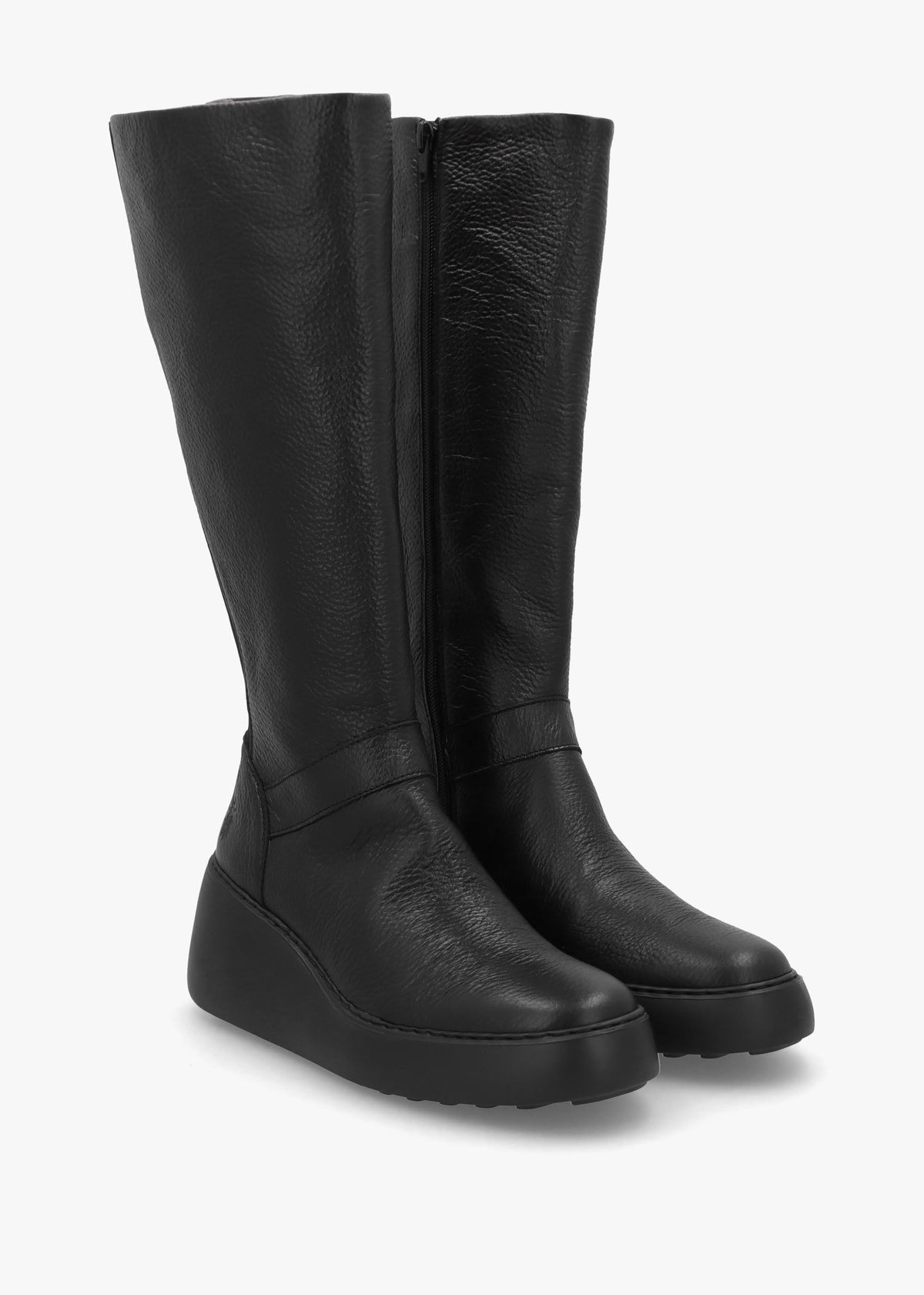 Dova Black Full Grain Leather Wedge Knee Boots