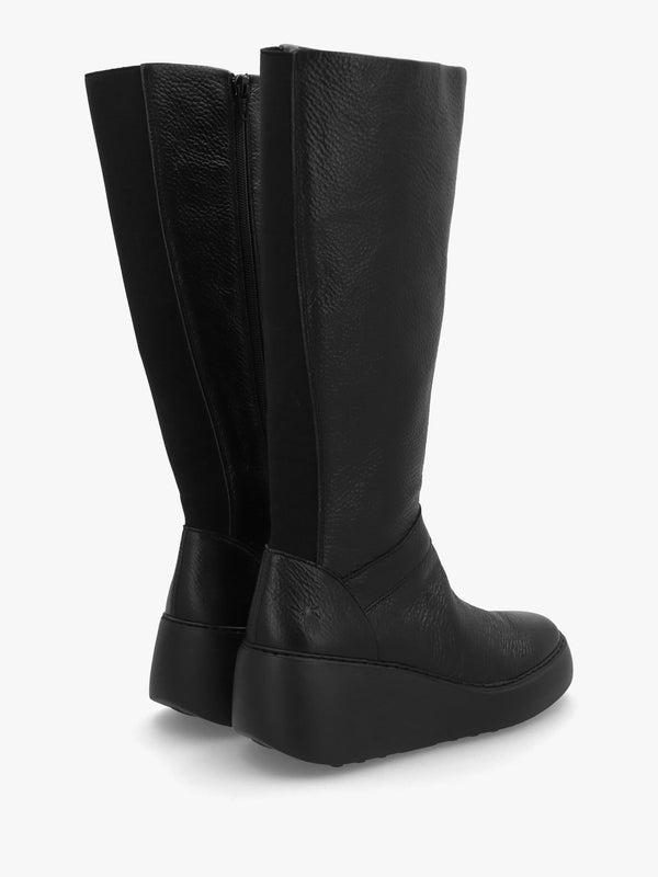 Dova Black Full Grain Leather Wedge Knee Boots