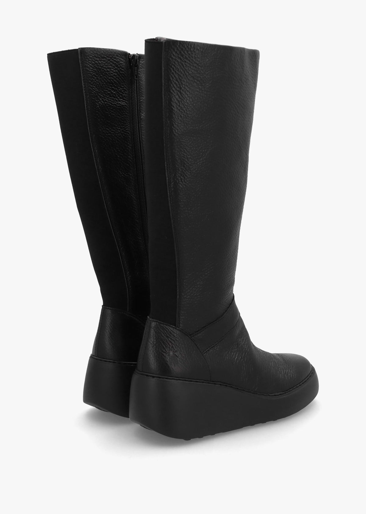 Dova Black Full Grain Leather Wedge Knee Boots