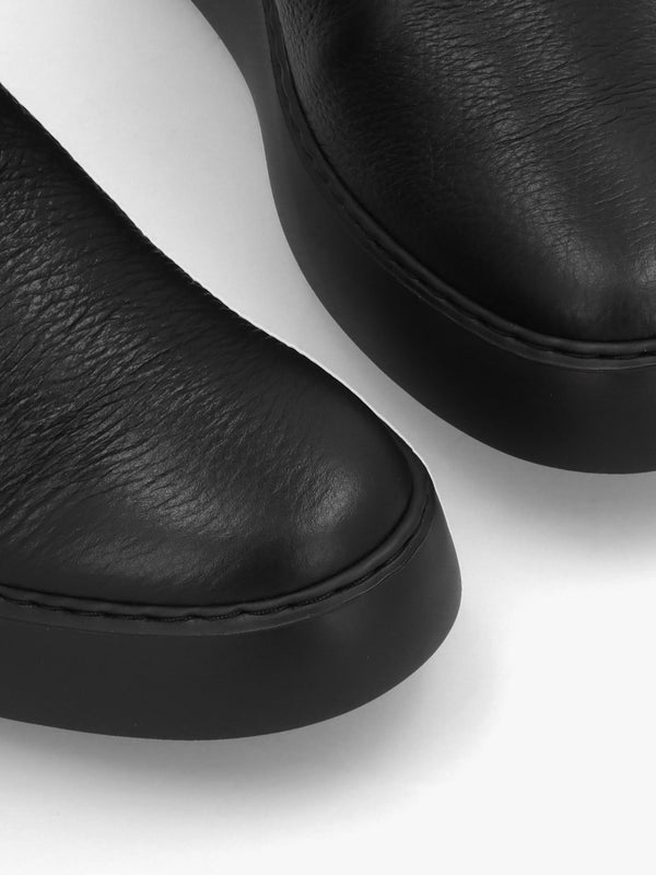 Dova Black Full Grain Leather Wedge Knee Boots