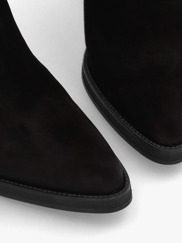 Astrid Black Suede Rouched Block Heel Knee Boots
