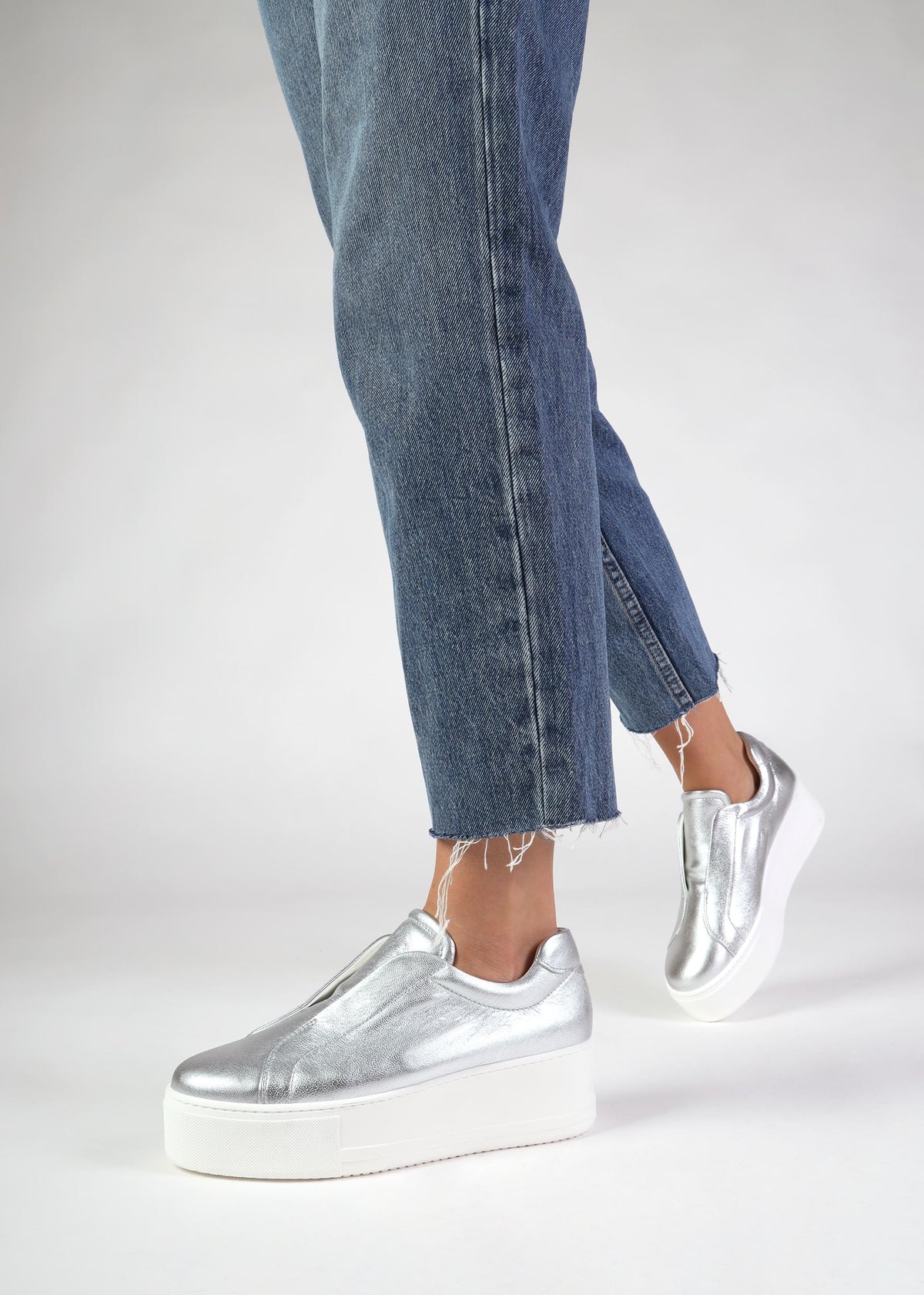 Tred Silver Leather Laceless Flatform Trainers