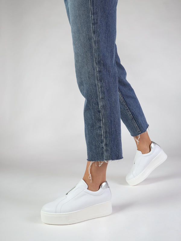 Tred White Leather Laceless Flatform Trainers