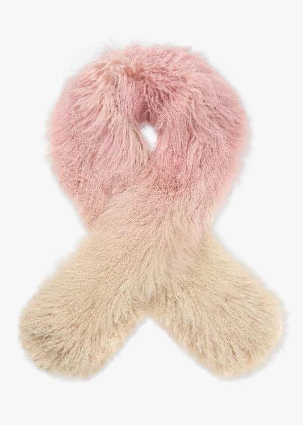 Pink Ombre Shaggy Mongolian Lambswool Scarf
