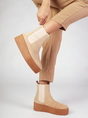 Tred Beige Suede Flatform Chelsea Boots