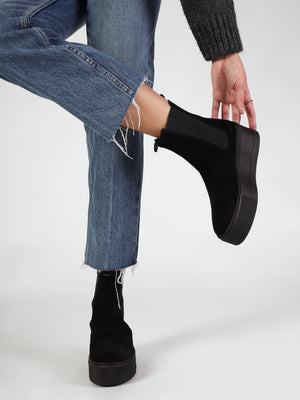 Tred Black Suede Flatform Chelsea Boots