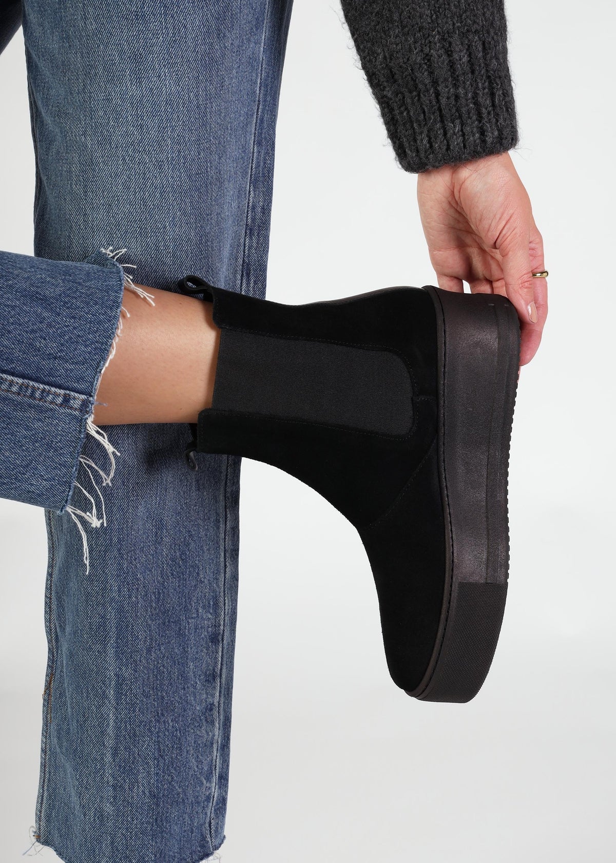 Tred Black Suede Flatform Chelsea Boots