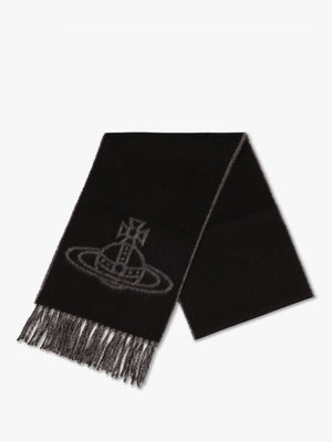 Unisex Double Logo Black Wool Scarf
