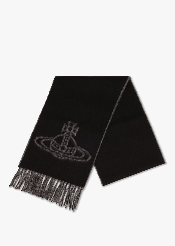 Unisex Double Logo Black Wool Scarf