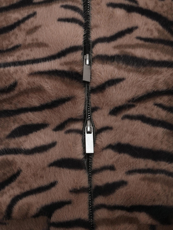 Ginger Brown Tiger Faux Fur Bomber Jackets