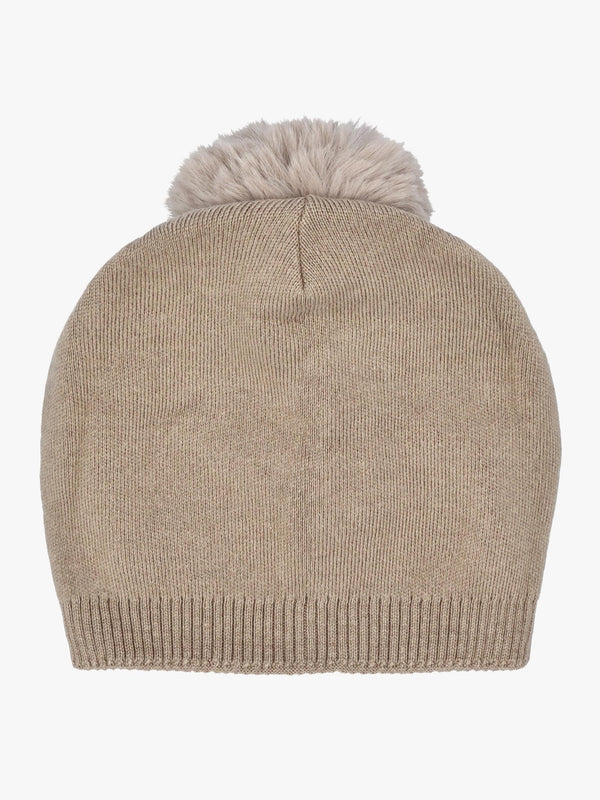 Beige Slouchy Knitted Pom Pom Hat