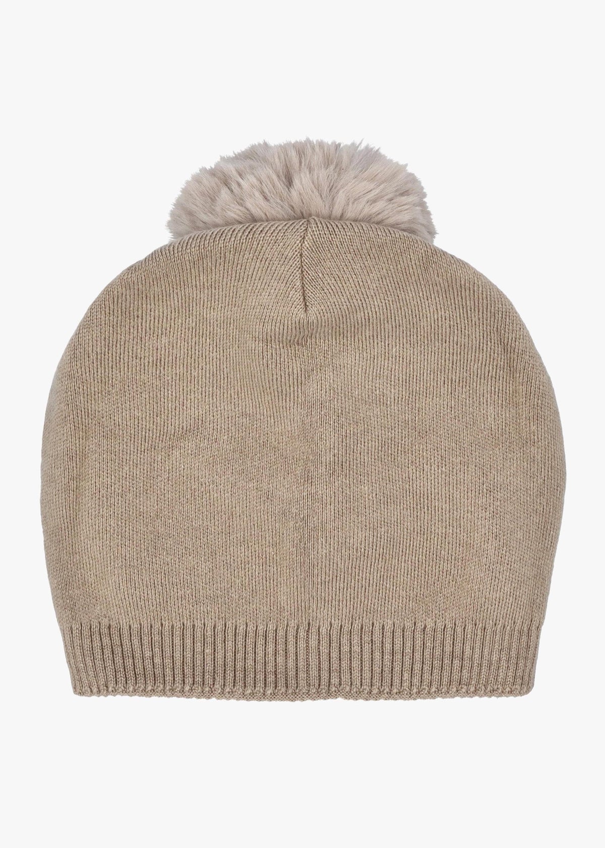 Beige Slouchy Knitted Pom Pom Hat