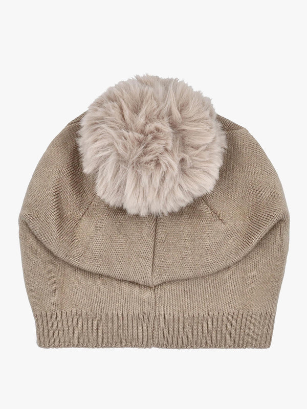 Beige Slouchy Knitted Pom Pom Hat