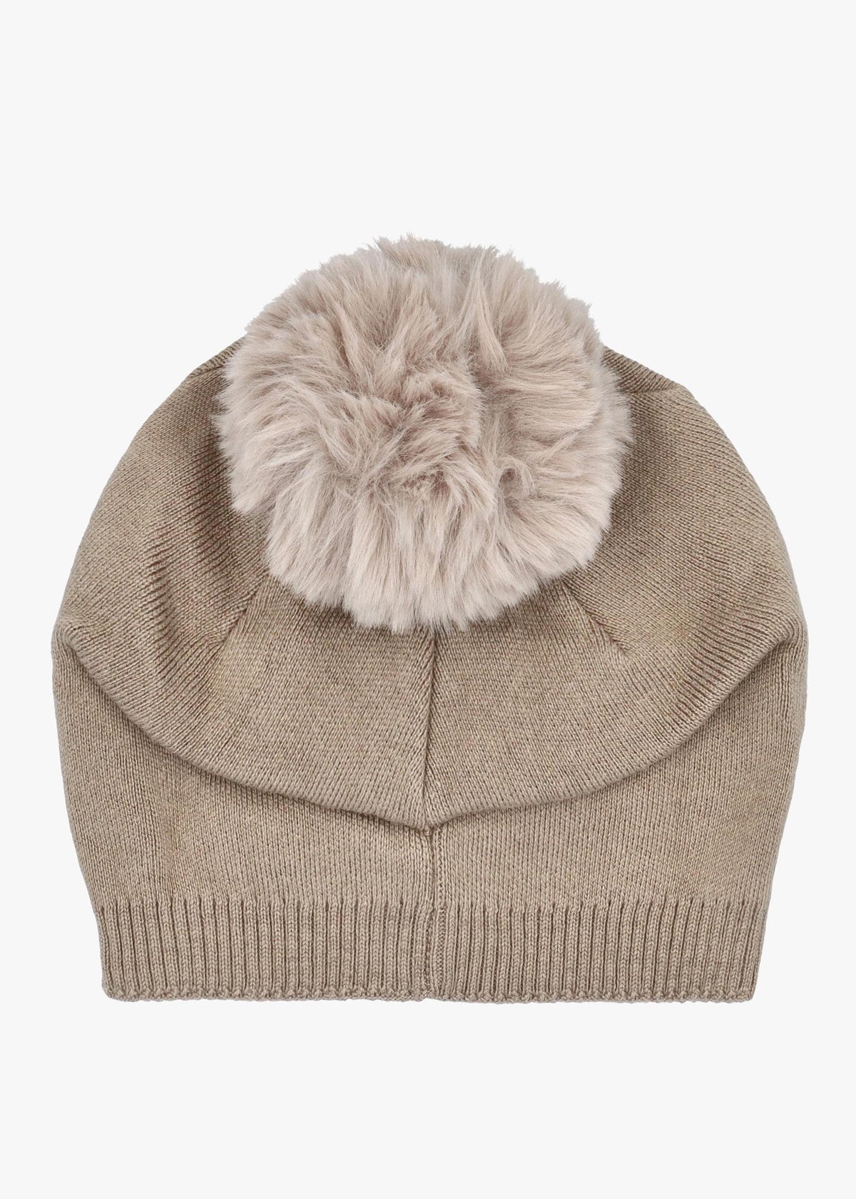 Beige Slouchy Knitted Pom Pom Hat